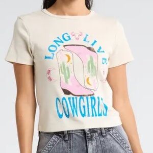 Philcos Long Live Cowgirls Graphic Western Pink Boot Crewneck T-Shirt::NWT::